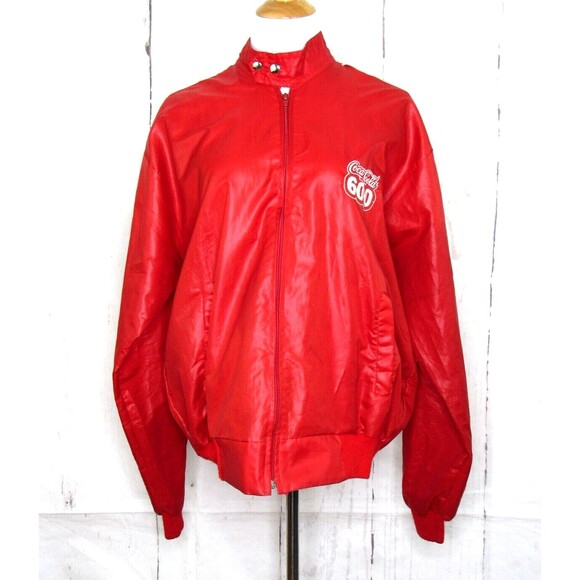 Vintage 80's Coca Cola 600 Full Zip Red Windbeaker Size XL Stripes Nylon Nascar - Picture 1 of 5